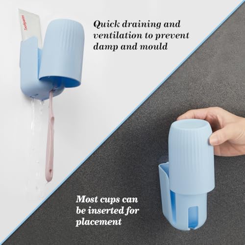 Blue Wall-Mounted Toothbrush Holder Set - BPA-Free with Cup