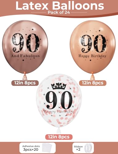 90th Birthday Balloons Decorations Set - Rose Gold 90 Latex Balloons (24 Pcs)