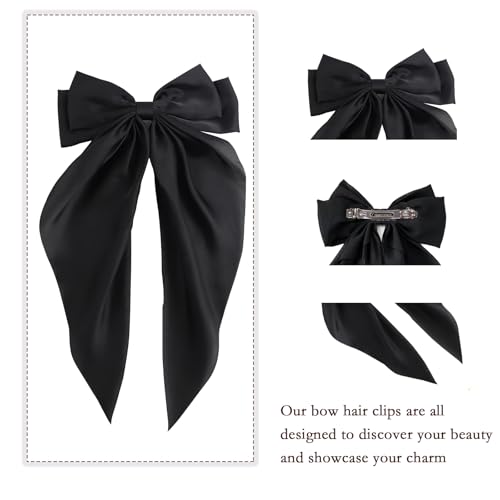 Silky Satin Oversized Long-Tail Hair Bow Clip for Women and Girls