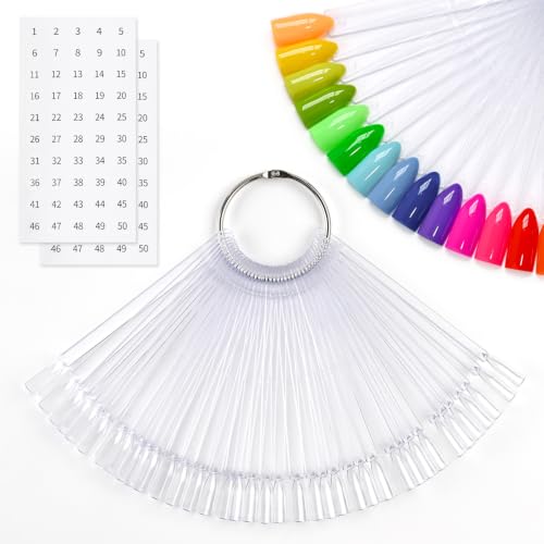 GAOY 50 Pcs Nail Swatch Sticks with Ring & Stickers for Color Display