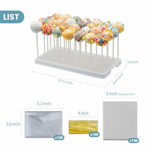 White Cake Pop Stand with 28 Holes & 100 Cake Pop Supplies
