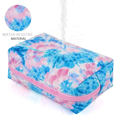 Tie Dye Blue Makeup Bag for Girls - Waterproof Travel Cosmetic Pouch