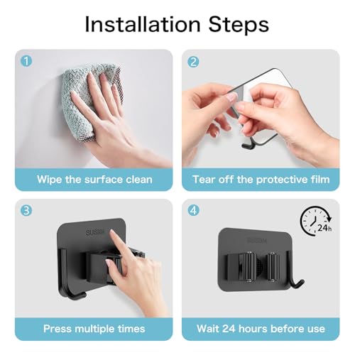 Nacena 4 Pack No Drill Self-Adhesive Broom Mop Holder - Heavy Duty Organizer for Kitchen & Garage