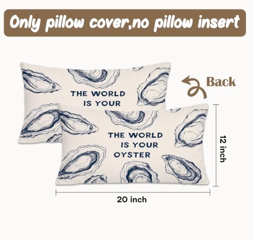 The World Is Your Oyster Coastal Lumbar Pillow Cover - Blue 12x20 Inch