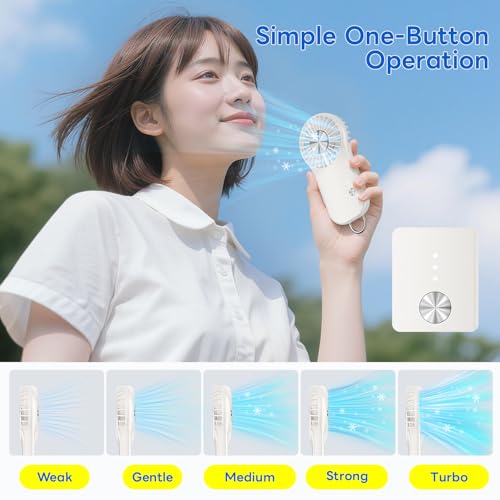Aanotoee Handheld Mini Fan with Cooling Plate, 5-Speed USB Rechargeable Fan