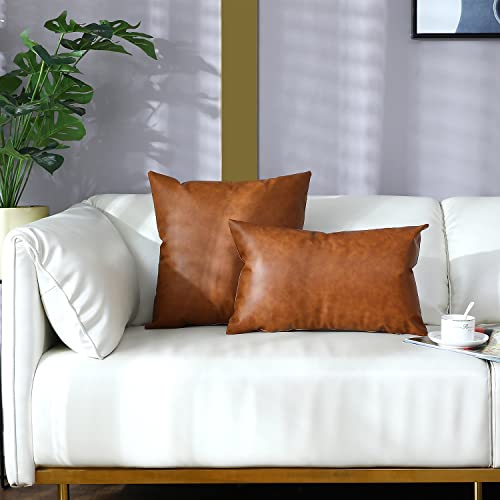 Faux Leather Throw Pillow Covers 18x18 Inch - Set of 2