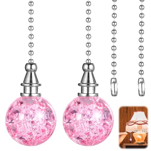 Pink Crystal Ball Ceiling Fan Pull Chain Ornament, 2 Pack 9.6" Length