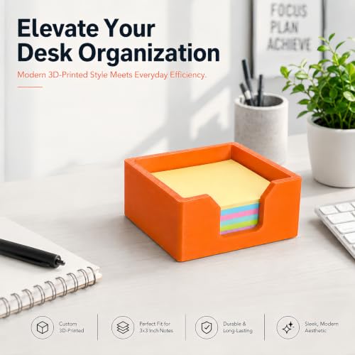Orange 3D Printed Sticky Note Holder - Desktop Organizer for Memo Pads