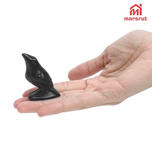 Natural Black Obsidian Raven Statue, 2-Inch Hand-Carved Crow Figurine