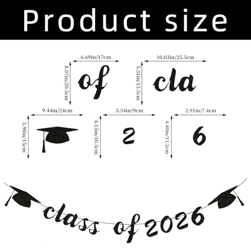 Class of 2026 Graduation Banner - Black Paper Party Decoration