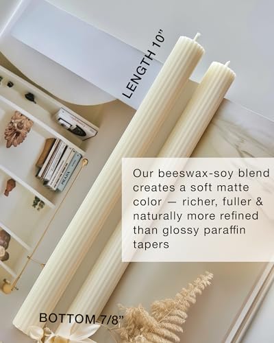Ivory Ribbed Taper Candles - 10" Unscented, 4-Pack