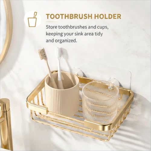 2Pcs Gold Stainless Steel Adhesive Soap Holder for Shower and Kitchen