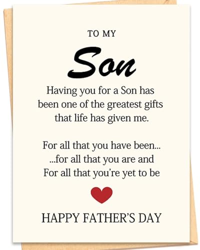 Fathers Day Card for Son from Mom - 5x7 with Kraft Envelope