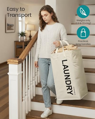 SONGMICS Cream White Laundry Hamper 80L, 2 Pack, Foldable