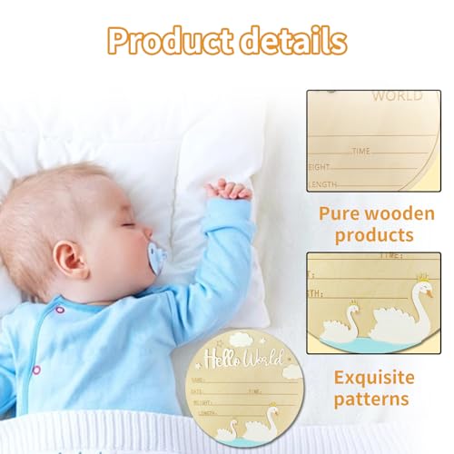 Wooden Baby Birth Announcement Sign with Swan Design - 5.9 Inch