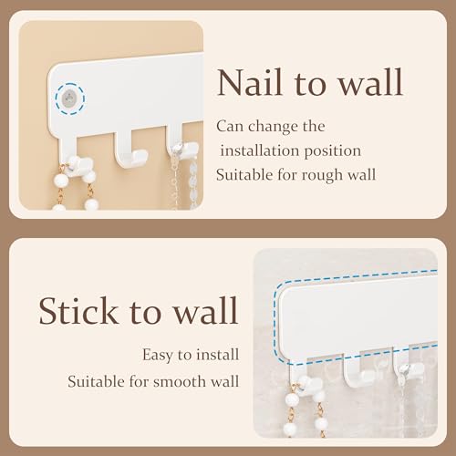 Wall-Mounted Necklace Organizer with Hooks - 2 PCS White Jewelry Holder