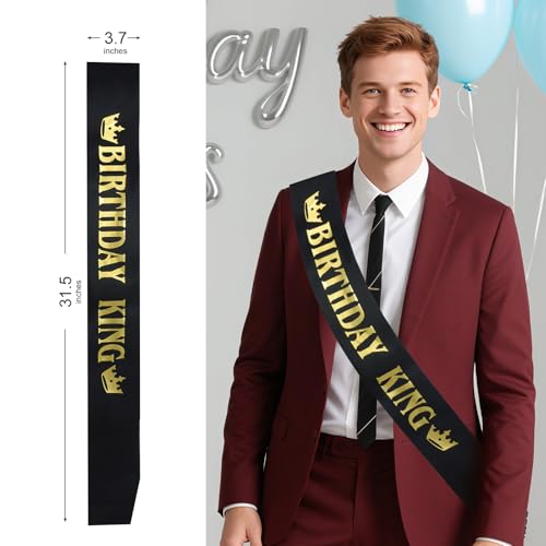 Birthday King Sash for Men - Black Satin with Gold Foil