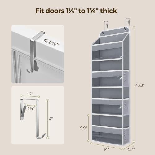 LAMU Over Door Organizer - 4 Tier Grey Storage with PVC Windows