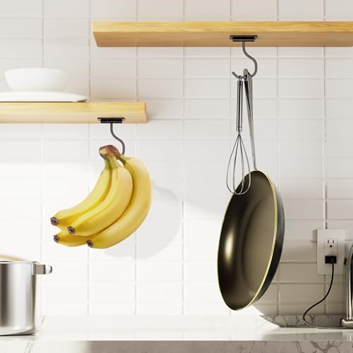 bussdis Banana Hook for Kitchen, Adhesive Black, Holds 20 Bananas, 1 Pack