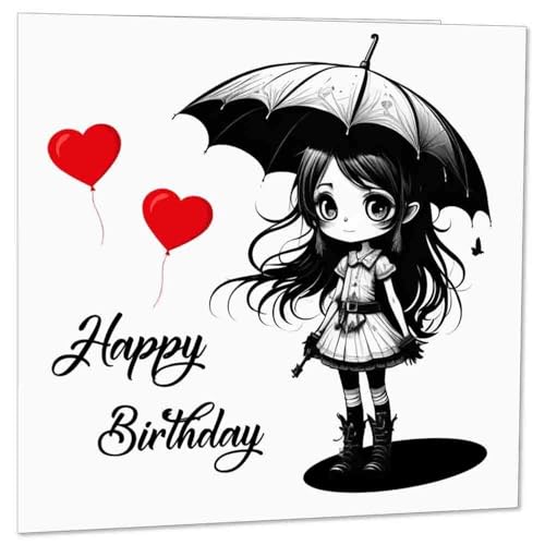 Purple Fox Cute Gothic Birthday Card for Teens - 145mm