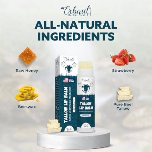 Grass Fed Beef Tallow Lip Balm with Beeswax & Strawberry