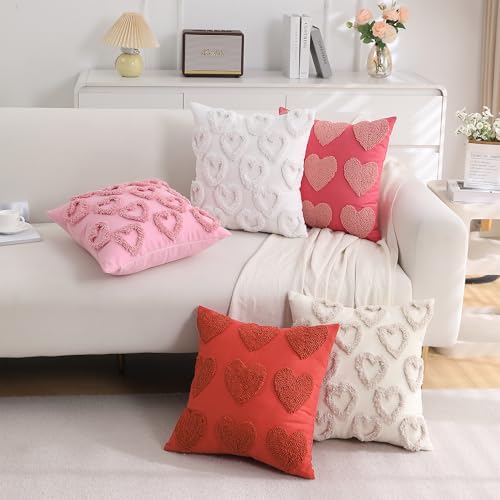 Pink Heart Love Throw Pillow Covers 18x18 Inch Set of 2 - KOOLIFE