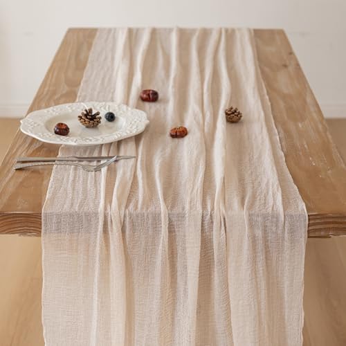 Light Beige Cheesecloth Table Runner 35x120in - Elegant Home Décor