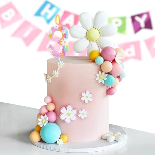 Daisy Number 3 Birthday Candle - Rainbow Party Decoration