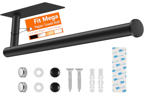 Black Paper Towel Holder Under Cabinet, Self-Adhesive or Drilling