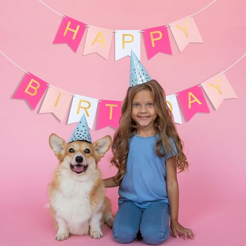 Pink Happy Birthday Banner with Gold Letters for Parties