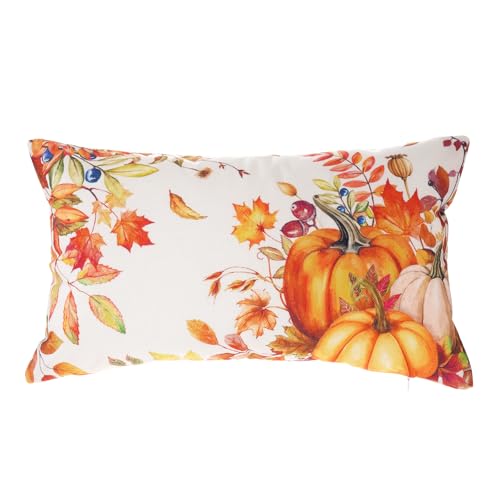 Fall Pumpkin Maple Leaf Lumbar Pillow Cover 12x20 Inch Thanksgiving