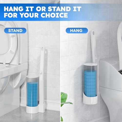 Disposable Toilet Brush System with Holder and 12 Scrubbing Pad Refills