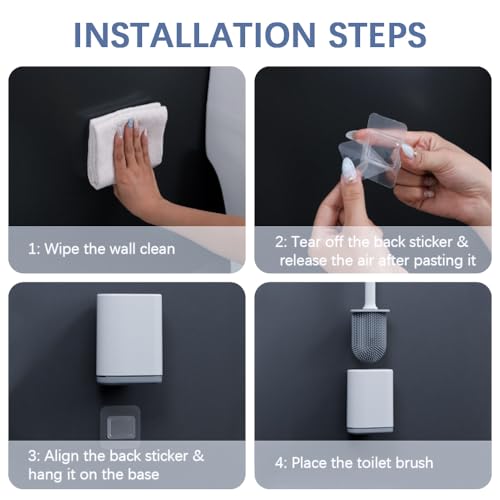 Kucucyle Dual-Sided Silicone Toilet Brush & Holder Set - Gray RV Cleaner