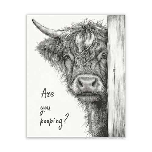 Funny Highland Cow Bathroom Wall Art Poster - 11x13.8 Inch