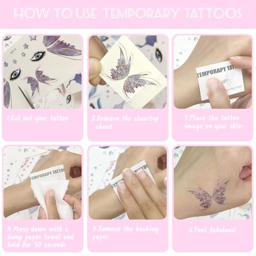 JoyfulGlam 114 PCS Tea Party Temporary Tattoos Cute Floral Favors
