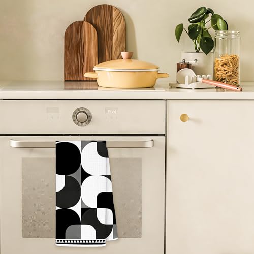 Retro Black and White Kitchen Towels - Mid Century Modern Design, 16x24 Inches