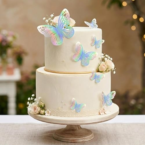 12PCS Iridescent Butterfly Cupcake Toppers for Parties