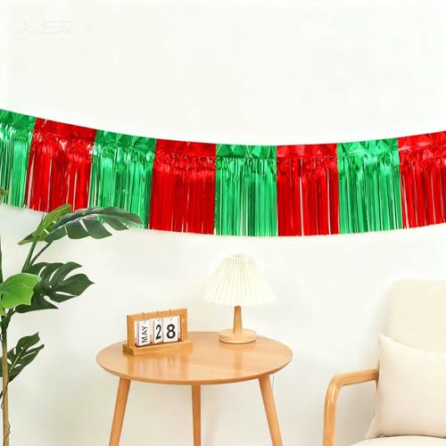 Green and Red Foil Fringe Garland 6Pcs 10 Feet Party Decor for Christmas Wedding Parade