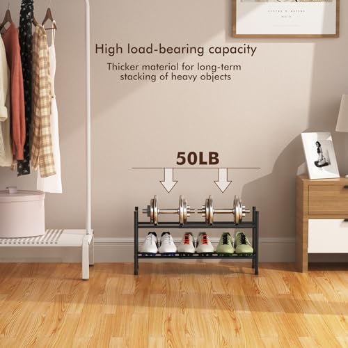 Expandable 2-Tier Shoe Rack - Adjustable Metal Organizer for Entryway & Closet