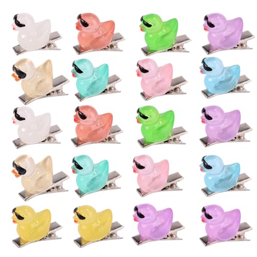 Lyreh Mini Resin Duck Hair Clips with Sunglasses, Colorful Kawaii Hairpins 20pcs