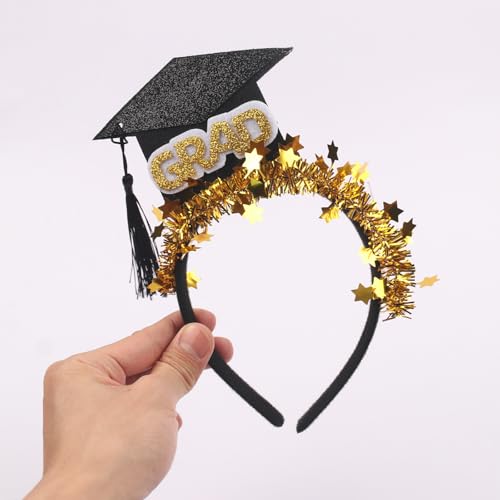 Ecuupas Class of 2025 Graduation Cap Headband with Tassel and Gold Ribbon
