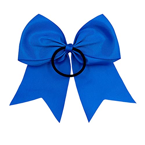 Large Blue Cheer Hair Bows with Ponytail Holders - 8 Inch, 2 Pack