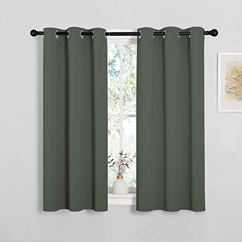 NICETOWN Dark Mallard Blackout Curtains - 34" x 45" Thermal Insulated Drapes | Noise Reducing Grommet Panels (2)