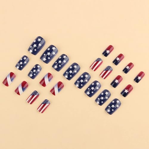 BABALAL Patriotic Press On Nails Medium Square American Flag Fake Nails