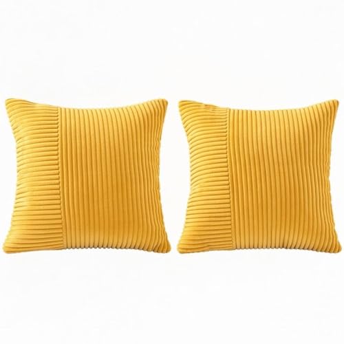 Bliss & Rest Yellow Corduroy Throw Pillow Covers Set of 2 - 18x18 Inch Geometric Design