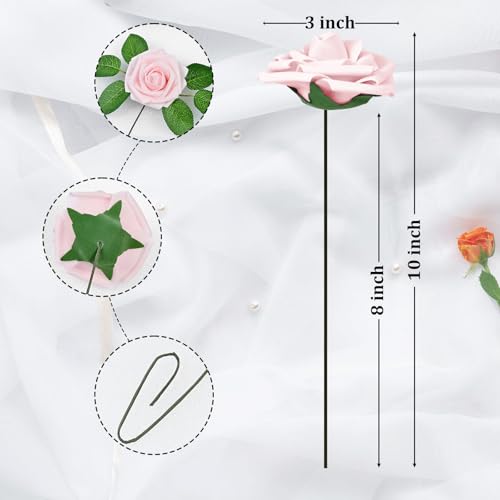 9 Pcs Pink Artificial Foam Roses with Stems for Wedding & Home Decor