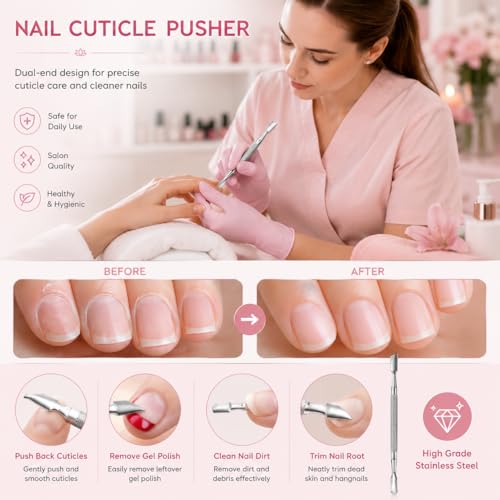 Burax Stainless Steel Cuticle Pusher & Gel Nail Scraper Tool