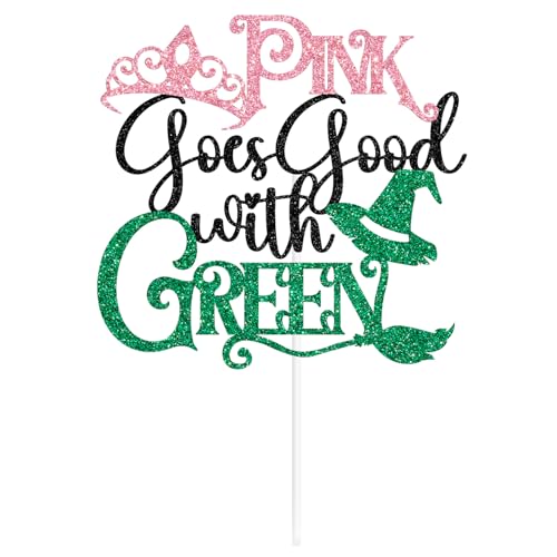 Witch-Themed Pink and Green Cake Topper for Birthday Parties