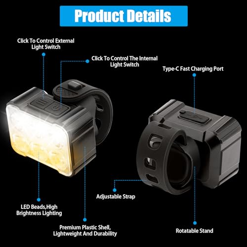 2 Pcs Bike Light,Bicycle Lights Front and Rear,USB Rechargeable Bike Light Set 6+12Modes,IPX4 Waterproof Bike Lights for Night Riding or Cycling,Taillights with Internal Spot and External Flood Light