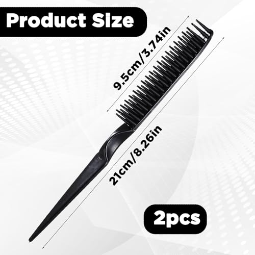 3 Row Hair Comb Set with Rat Tail Handle, Black Detangling Brush, 2PCS